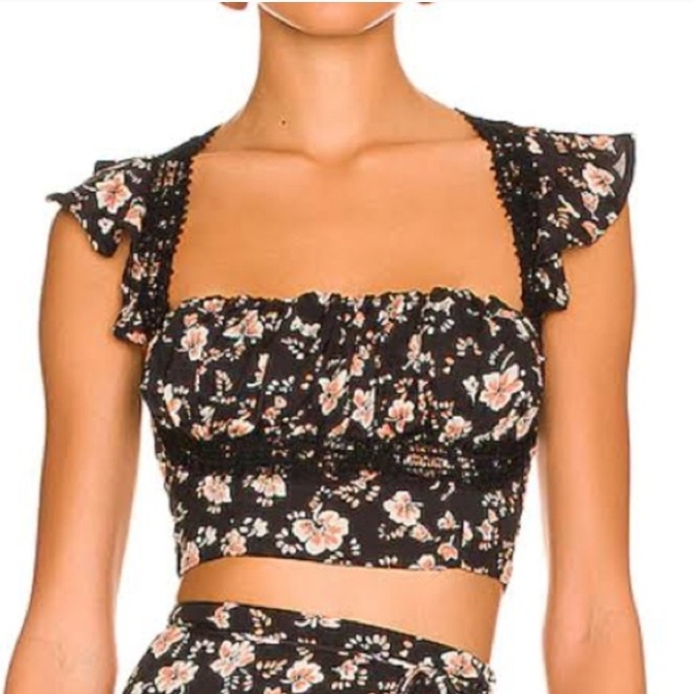 Free People Black and White Floral Crop Top